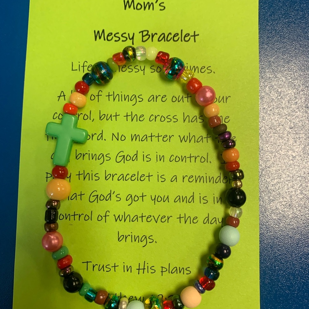 Mom’s Messy Bracelet Colorful Beaded Bracelet with Cross Charm